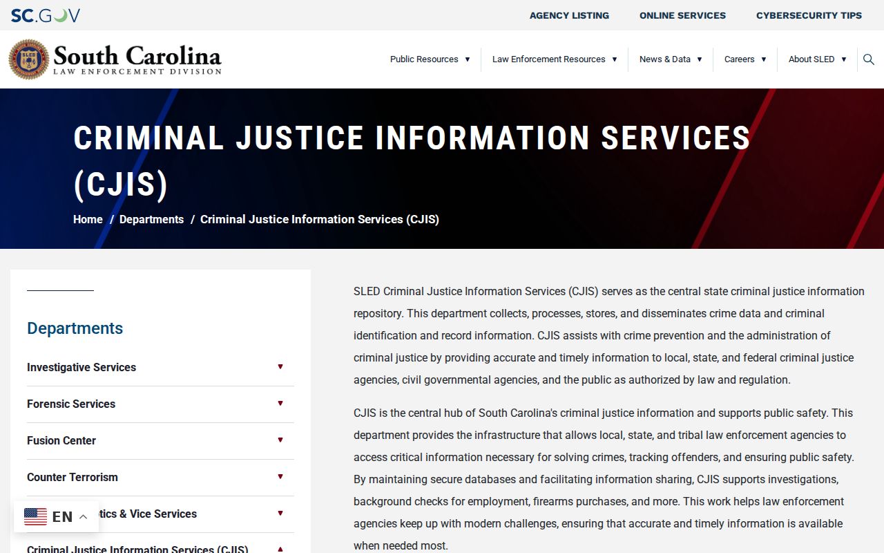 Abbeville County criminal records repository information from SLED CJIS