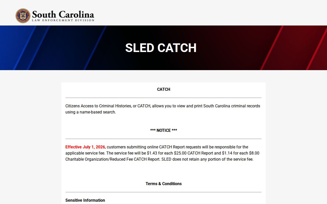 Abbeville County criminal history search through SLED CATCH