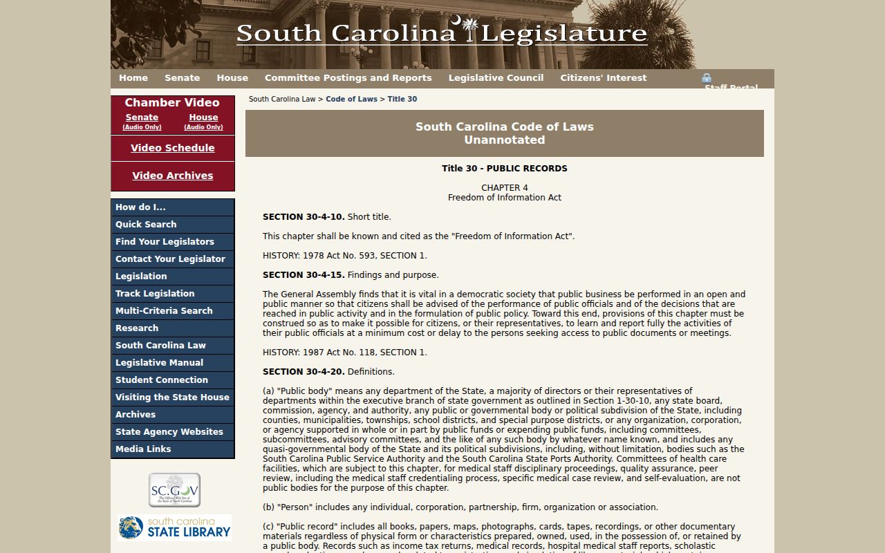 Abbeville County criminal record access under South Carolina FOIA