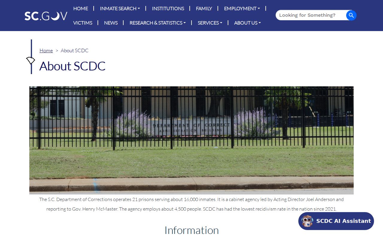 South Carolina Department of Corrections custody scope information
