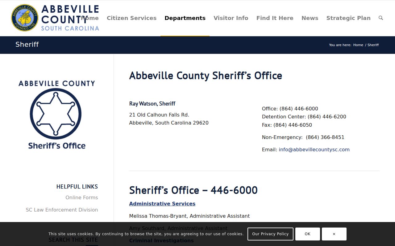 Official Abbeville County Sheriff and Detention Center contact page