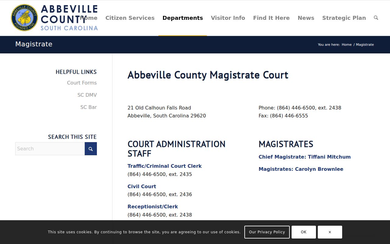 Official Abbeville County Magistrate Court information page