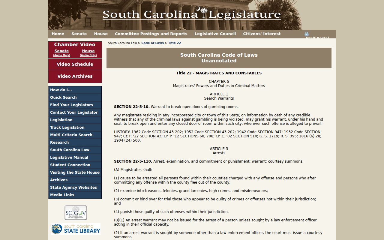 South Carolina Code page covering summary court and expungement provisions